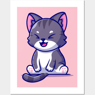 Cute Cat Sitting Cartoon Posters and Art